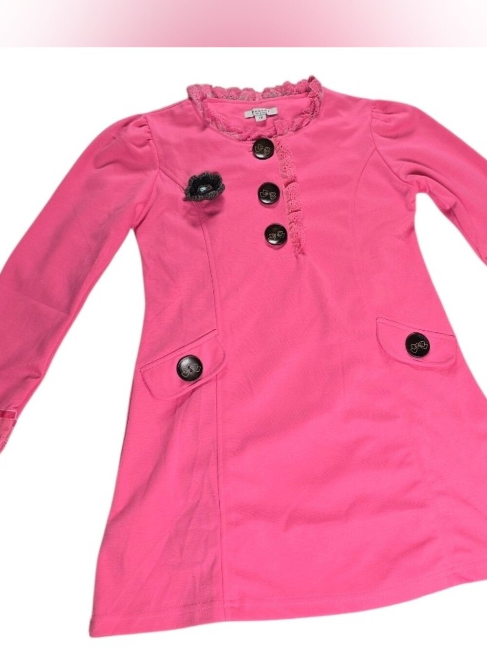 BALLET Paris Girls Pink Long Sleeve Dress Lace Button Detail Size 7